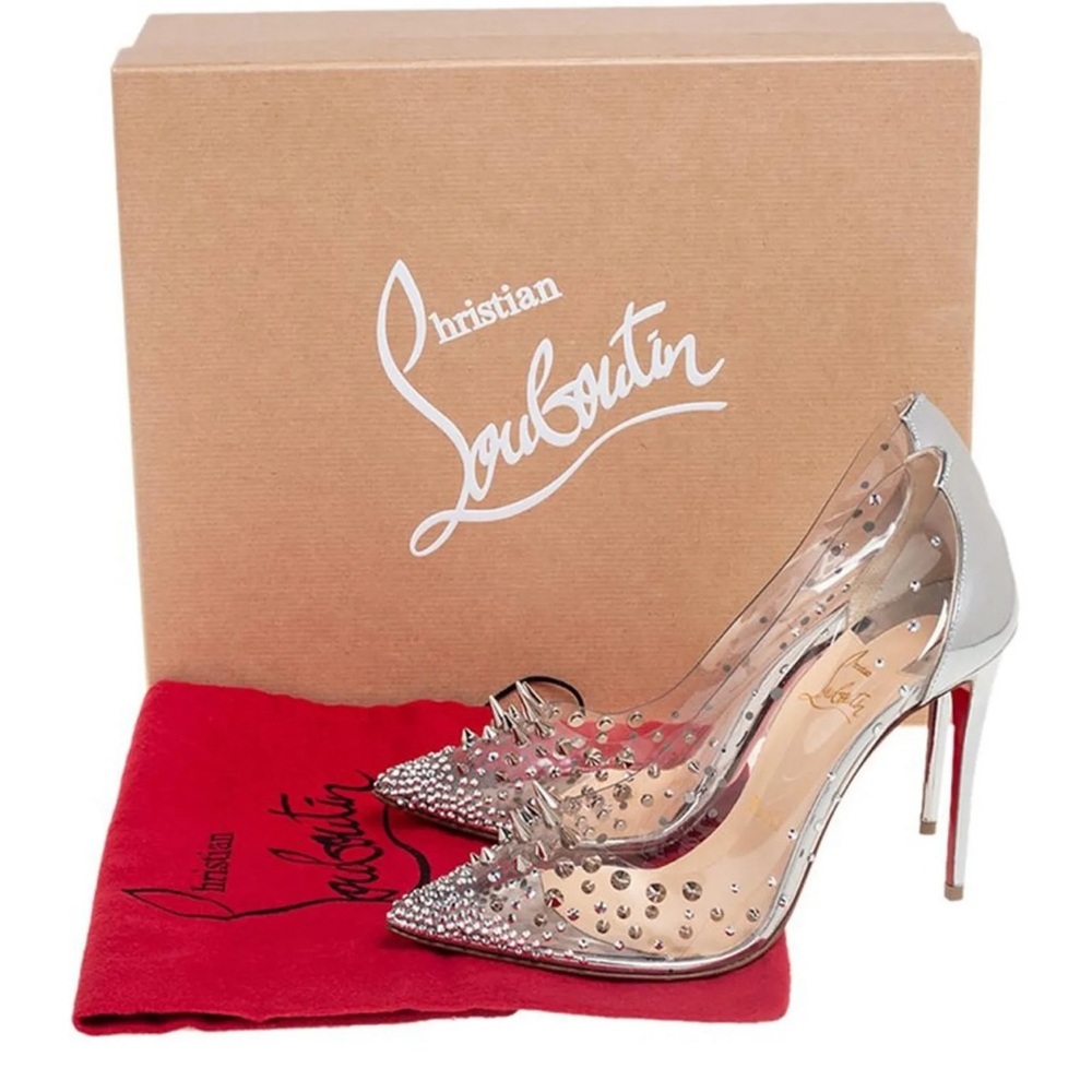 CHRISTIAN LOUBOUTIN GROTIKA SILVER SPIKED PUMPS